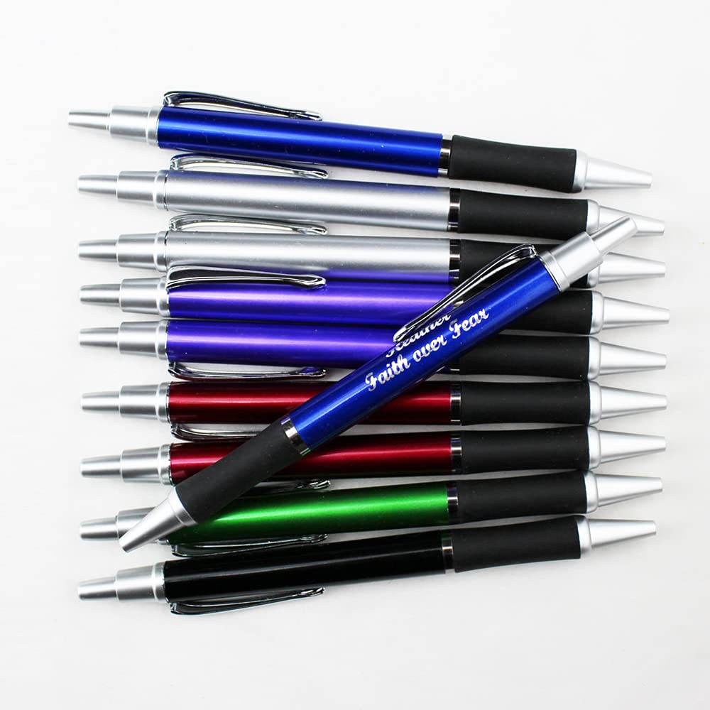 Premium Bullet Ballpoint Pens with Elegant Silver Accents - 10 Pack - Free Personalization - Assorted Colors with Black Grip - Perfect for Office, School & Corporate Gifts