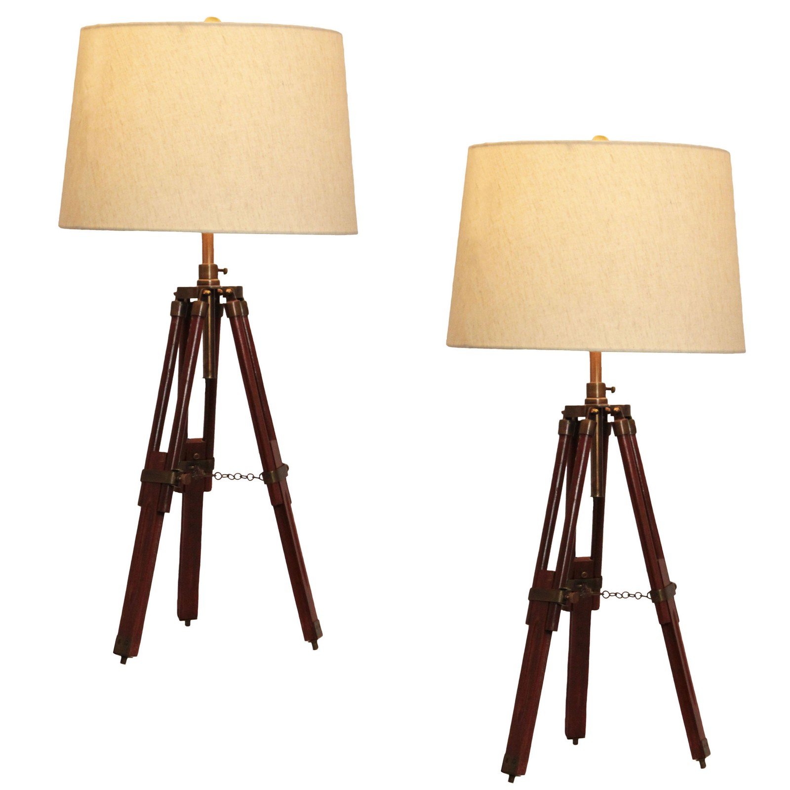 Urban Designs Surveyor Tripod Table Lamp - Set of 2, Industrial Style Adjustable Height Desk Light for Home Office, Living Room, or Bedroom Nightstand
