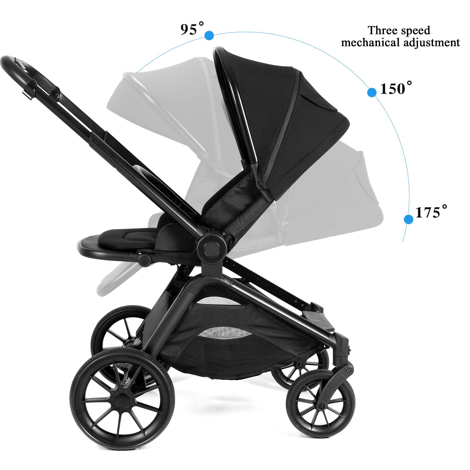 2 in 1 Convertible Baby Stroller with Reversible Bassinet | Foldable Newborn Pushchair with Adjustable Canopy | High Landscape Infant Carriage in Black | Perfect for City Walks, Shopping & Travel
