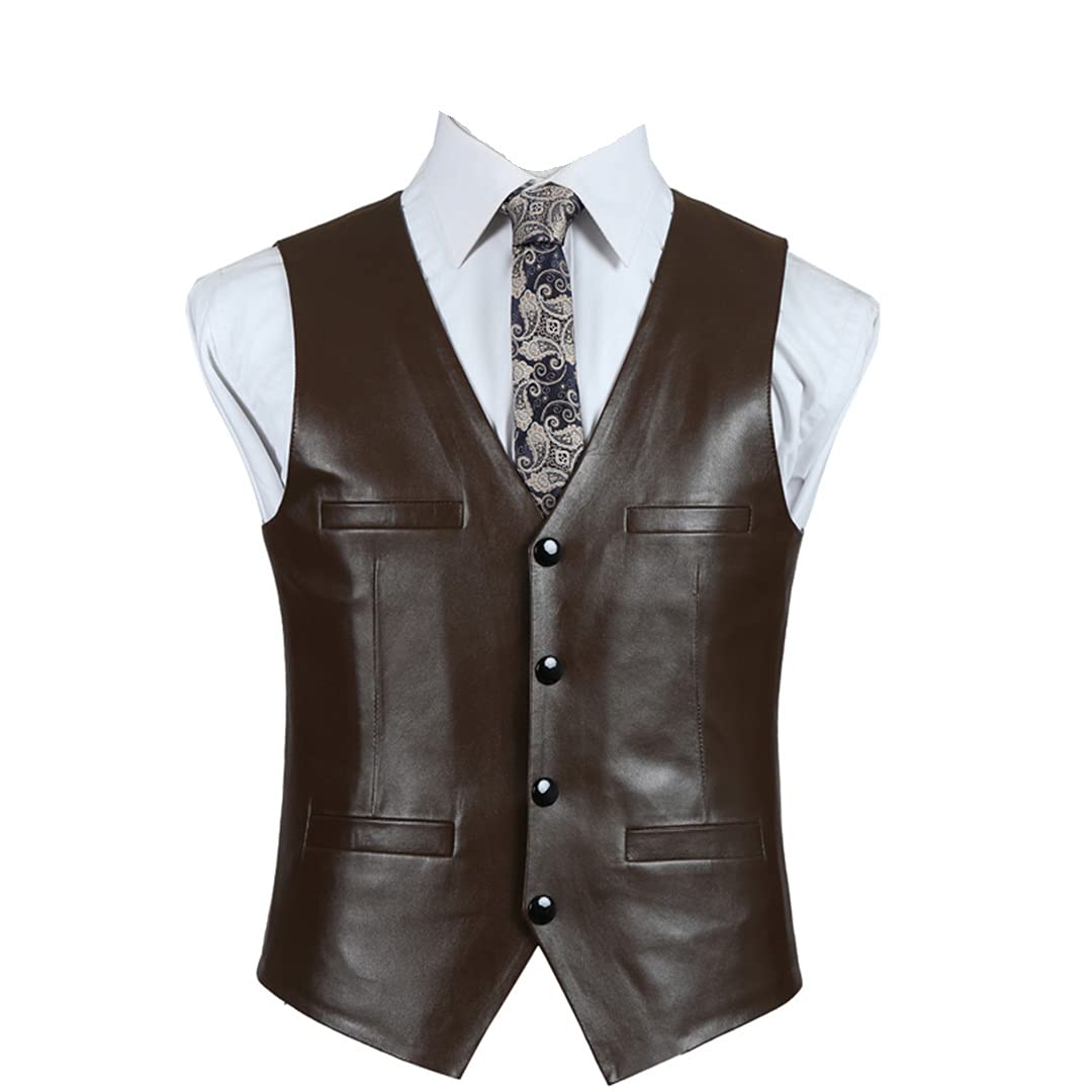 DFLYHLH Men's Slim Fit Leather Vest with Multiple Pockets - Plus Size Sheepskin Motorcycle Waistcoat for Casual & Riding | Perfect for Bikers, Outdoor Adventures & Fashion
