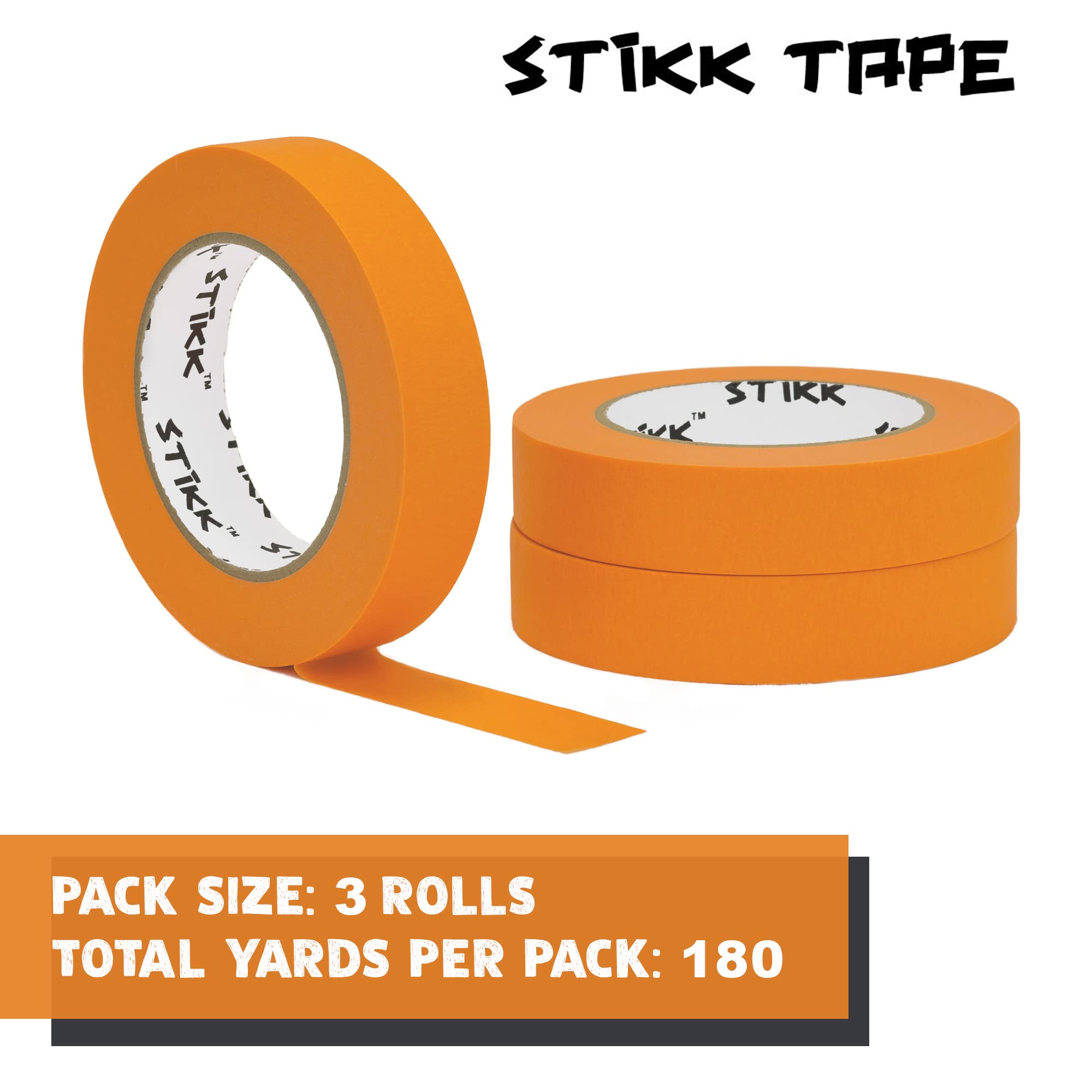 STIKK Professional Painter's Tape 1 inch x 60 Yards (3 Pack) - Orange Masking Tape for Walls, Edges, Trim & Ceilings - Residue-Free DIY Painting Supplies - Perfect for Home Improvement, Craft Projects & Wall Decor