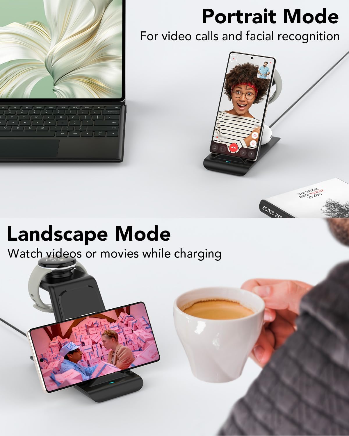 HATALKIN 3-in-1 Wireless Charging Station for Google Pixel Watch 3/2, Pixel 9/8/7/XL & Pixel Buds Pro/2 - Fast Wireless Charger Stand with Adapter for Multiple Devices (Not for Pixel Watch 1) | Perfect for Home, Office & Travel Charging