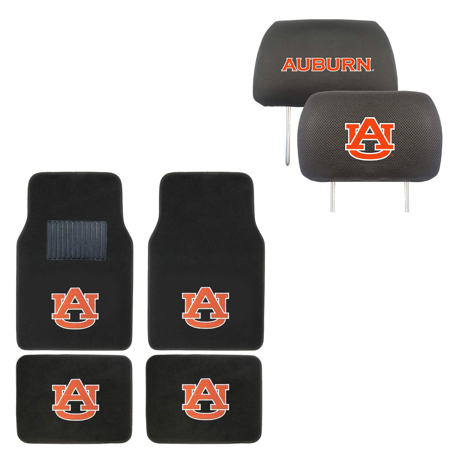 Officially Licensed Auburn Tigers Fan Bundle - AAC FANMATS NCAA Carpet Floor Mats with Headrests (6-Piece Set) | Perfect for Game Day Decor, Dorm Room Essentials & Tailgating Accessories