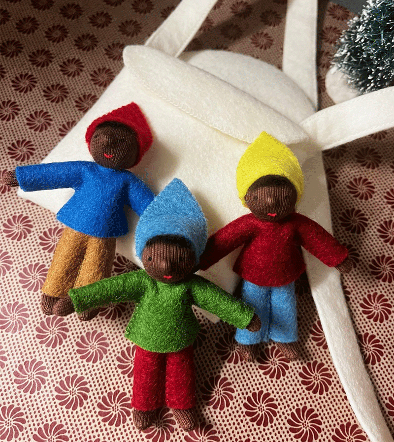 Premium Set of 3 Black Waldorf Gnomes in Felt Bag - Handmade Christmas Decorations for Home, Garden, and Holiday Gift Giving