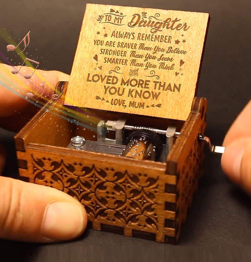 You Are My Sunshine Music Box for Daughter - Antique Carved Hand Crank Musical Gift from Mom to Daughter | Perfect for Birthdays, Mother's Day & Special Occasions