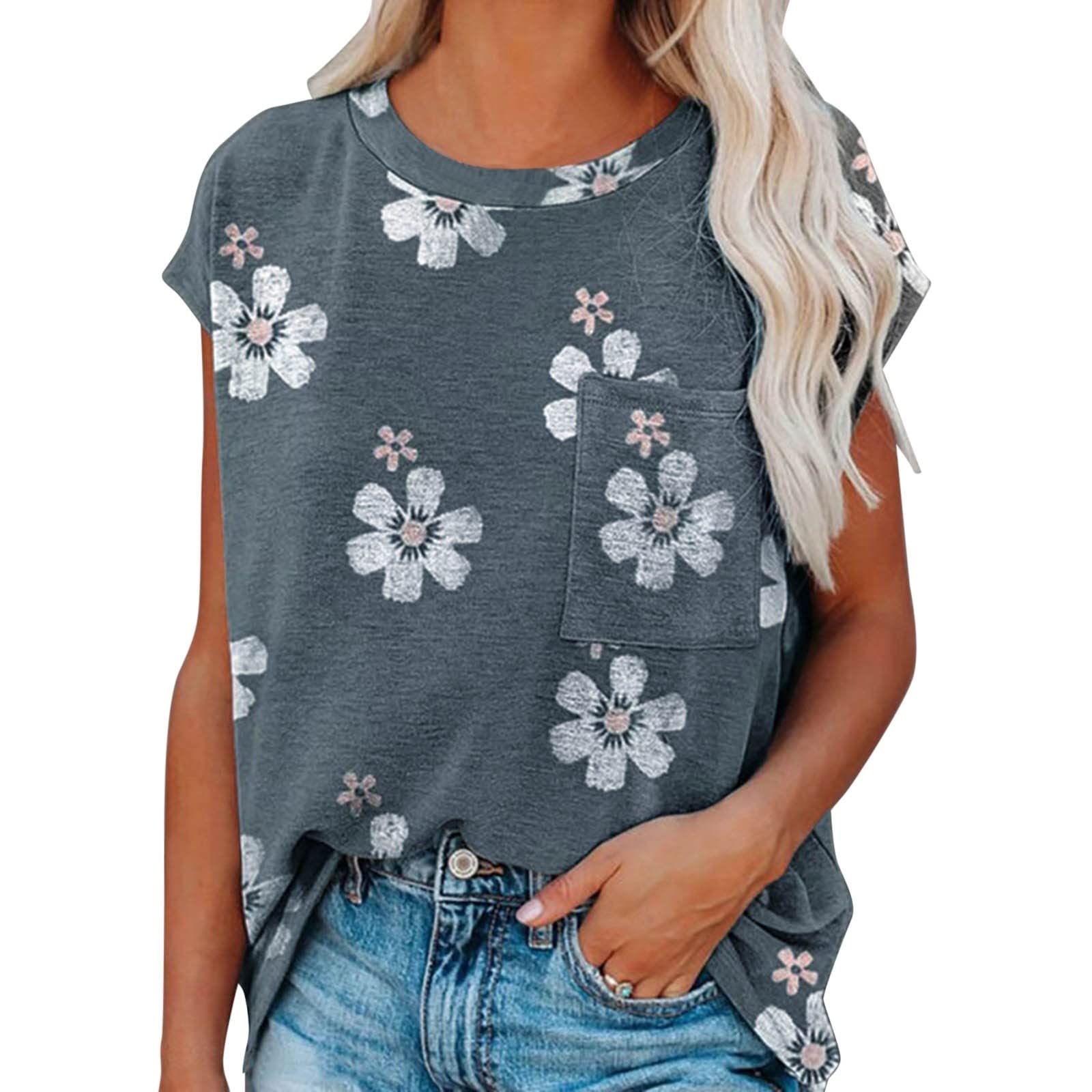 Women's Floral Print Casual Tank Tops - Loose Fit Sleeveless Cami & Crewneck T-Shirts for Summer | Perfect for Beach Outings, Date Nights & Everyday Wear