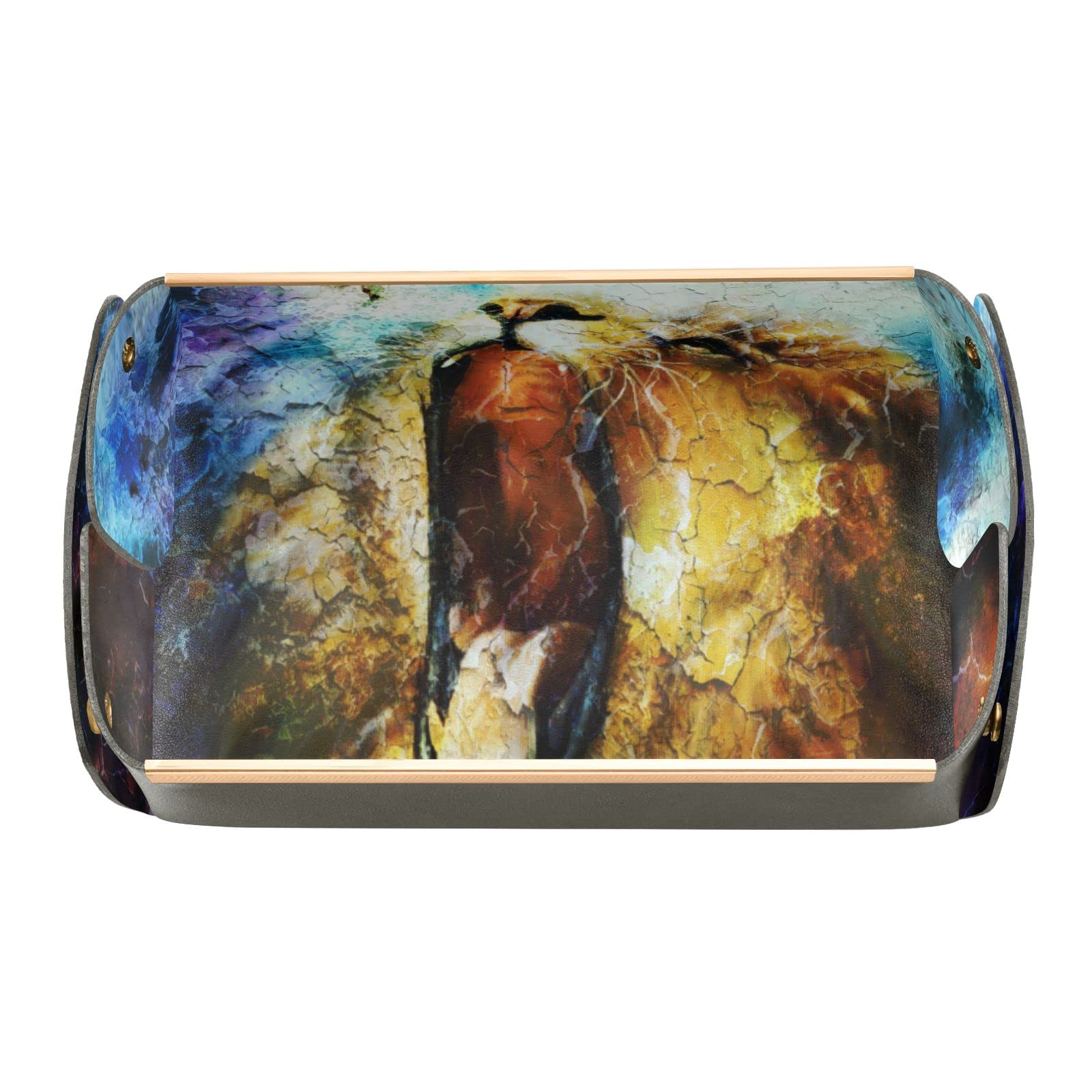 Abstract Roaring Lion Valet Tray - PU Leather Catchall Organizer for Jewelry, Keys & Coins | Desktop Storage Tray for Men & Women | Perfect for Home, Office & Gift Giving