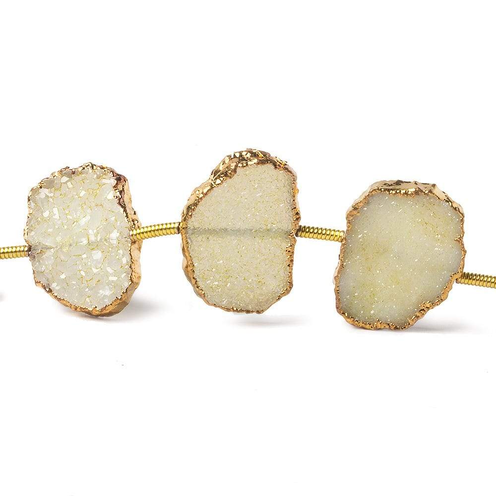13x10mm & 16x12mm Gold Leaf Drusy Slice Beads - 6.5 Inch Warm White Gemstone Jewelry Making Supplies (10 Pieces) - Perfect for DIY Necklaces, Bracelets & Earrings