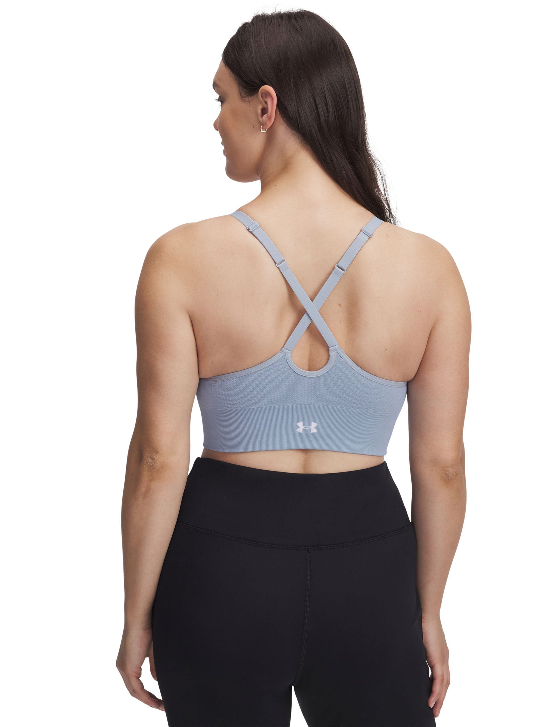 Vanish Seamless Low-Impact Sports Bra for Women - Breathable Workout Top in Harbor Blue & White - Perfect for Yoga, Running & Gym Activities