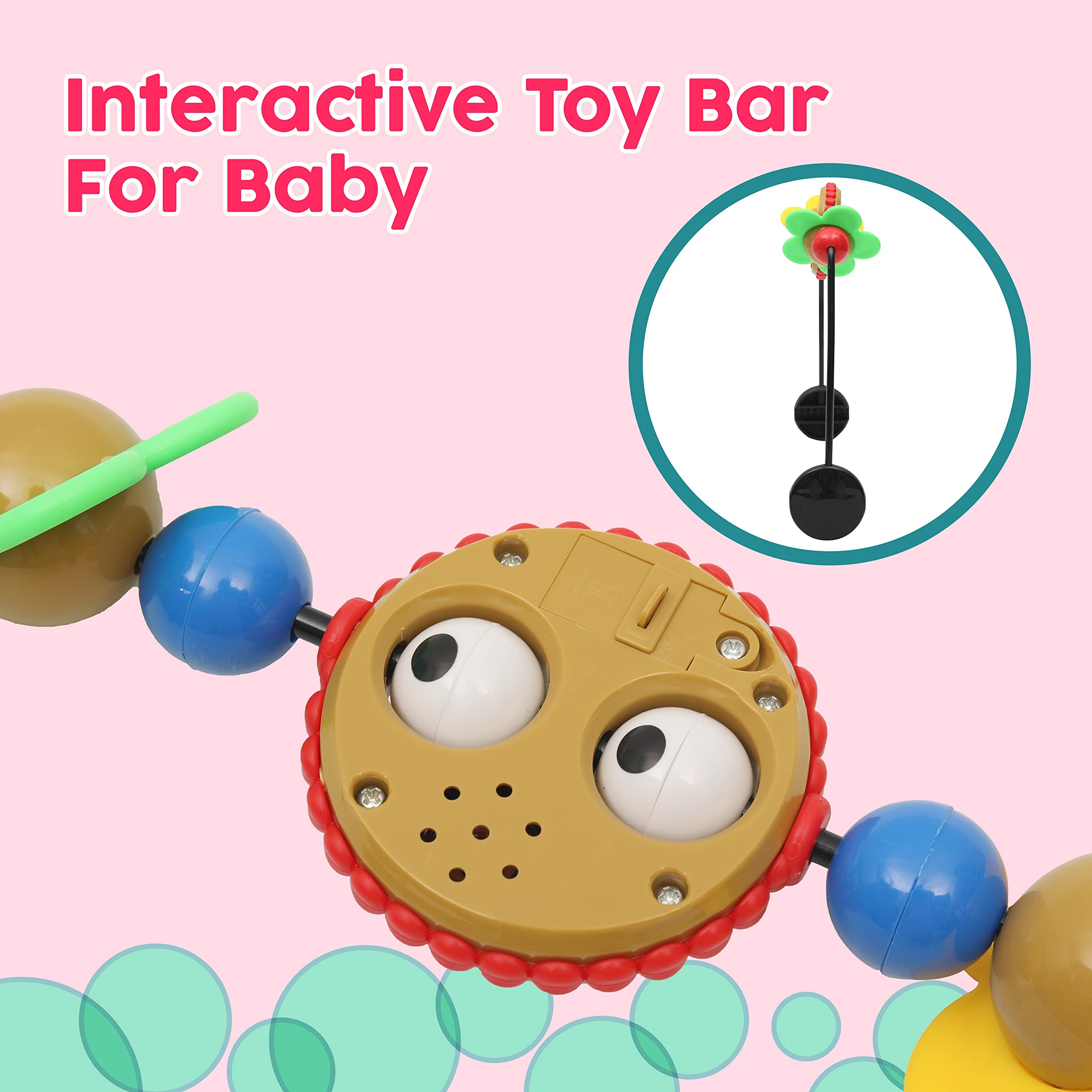 Googly Eyes Toy Bar for Baby Bouncer - Musical & Tinkling Balls, Safe Plastic Baby Bouncer Accessory - Easy to Install for Playtime & Sensory Development