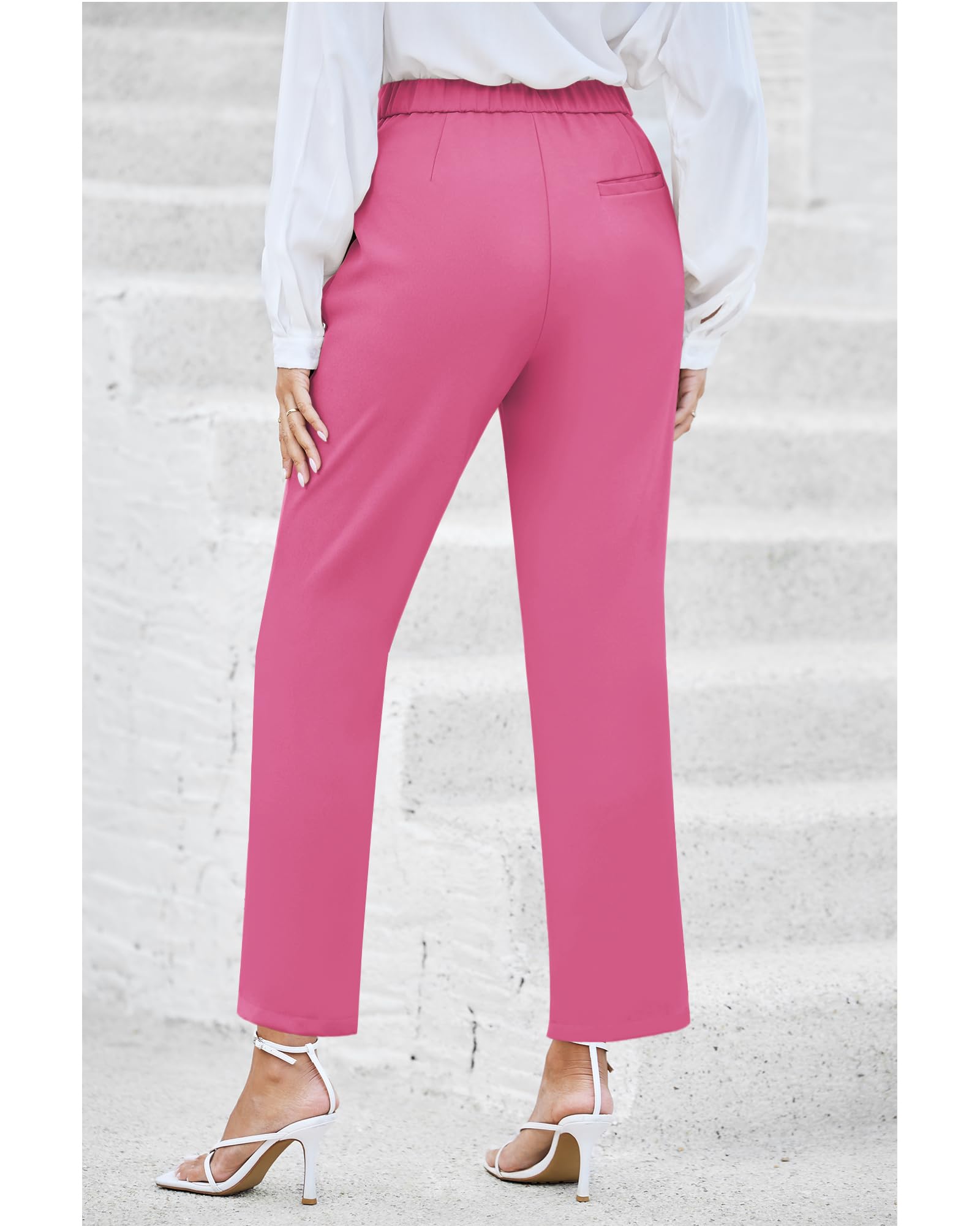 GRAPENT Women's High Waisted Work Pants - Professional Dressy Casual Straight Leg Trousers with Elastic Waist & Cropped Ankle Length for Office, Business, and Everyday Wear