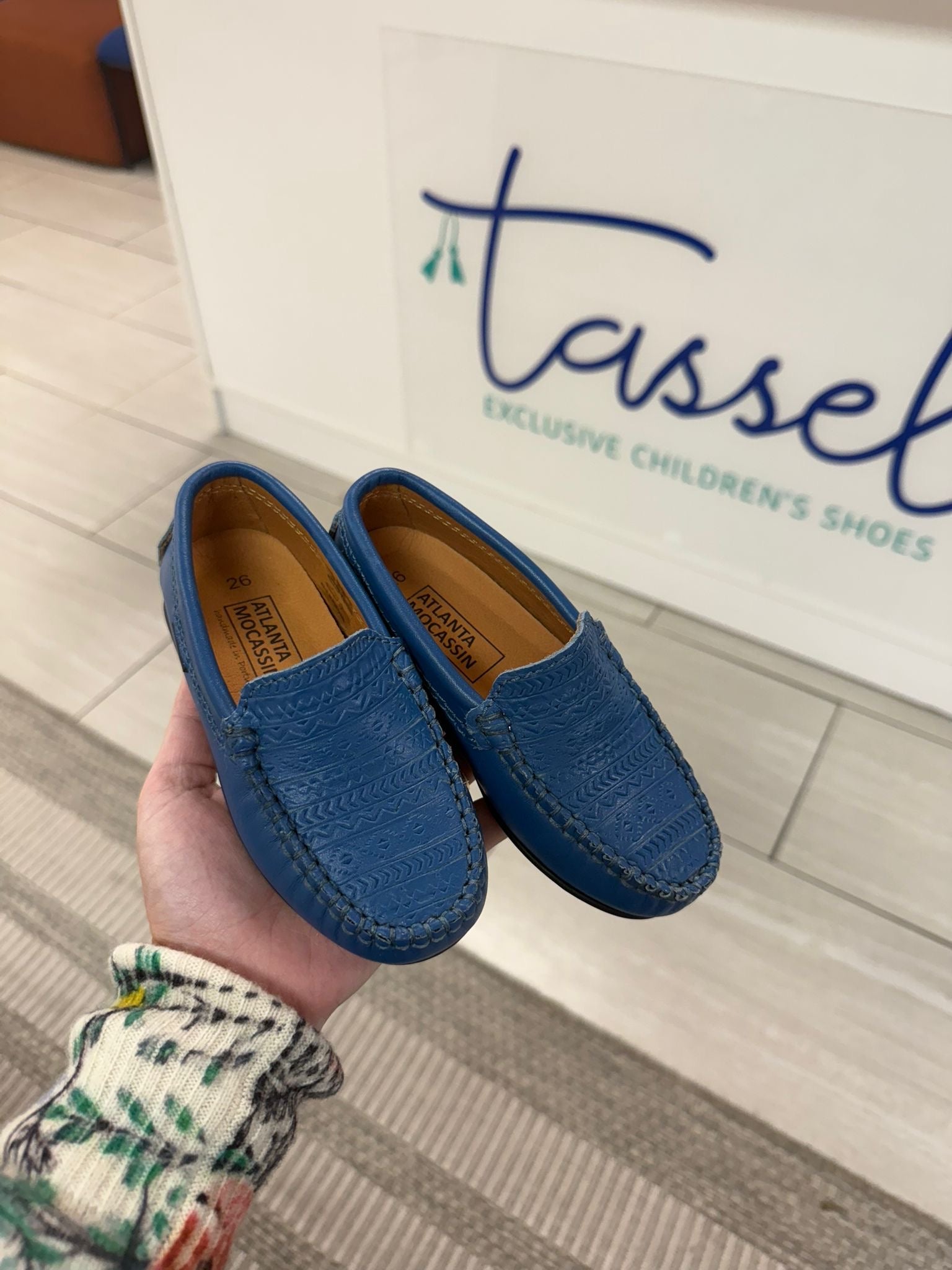 Royal Blue Atlanta Moccasin Loafers for Men - Hand-Stamped Leather Slip-On Shoes for Business Casual & Office Wear