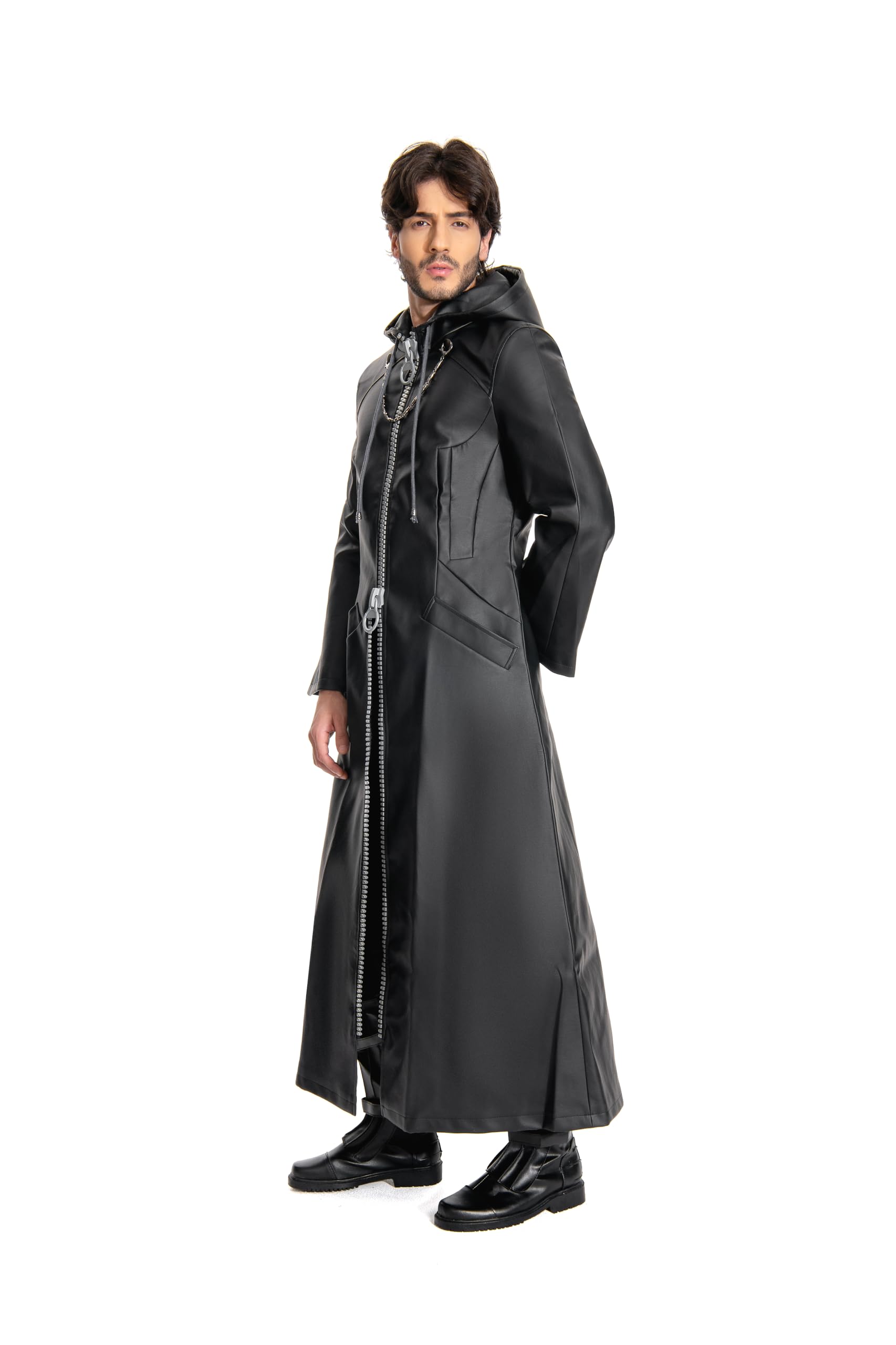 Men's Hooded Cloak Robe - Medieval Cosplay Costume, Gothic Halloween Outfit, Long Leather Jacket for LARP, Renaissance Fairs & Theatrical Performances