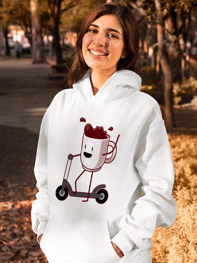 Smartprints Coffee Riding A Bicycle Hoodie for Women - Trendy Graphic Pullover Sweatshirt - Perfect for Casual Wear, Coffee Lovers & Cycling Enthusiasts