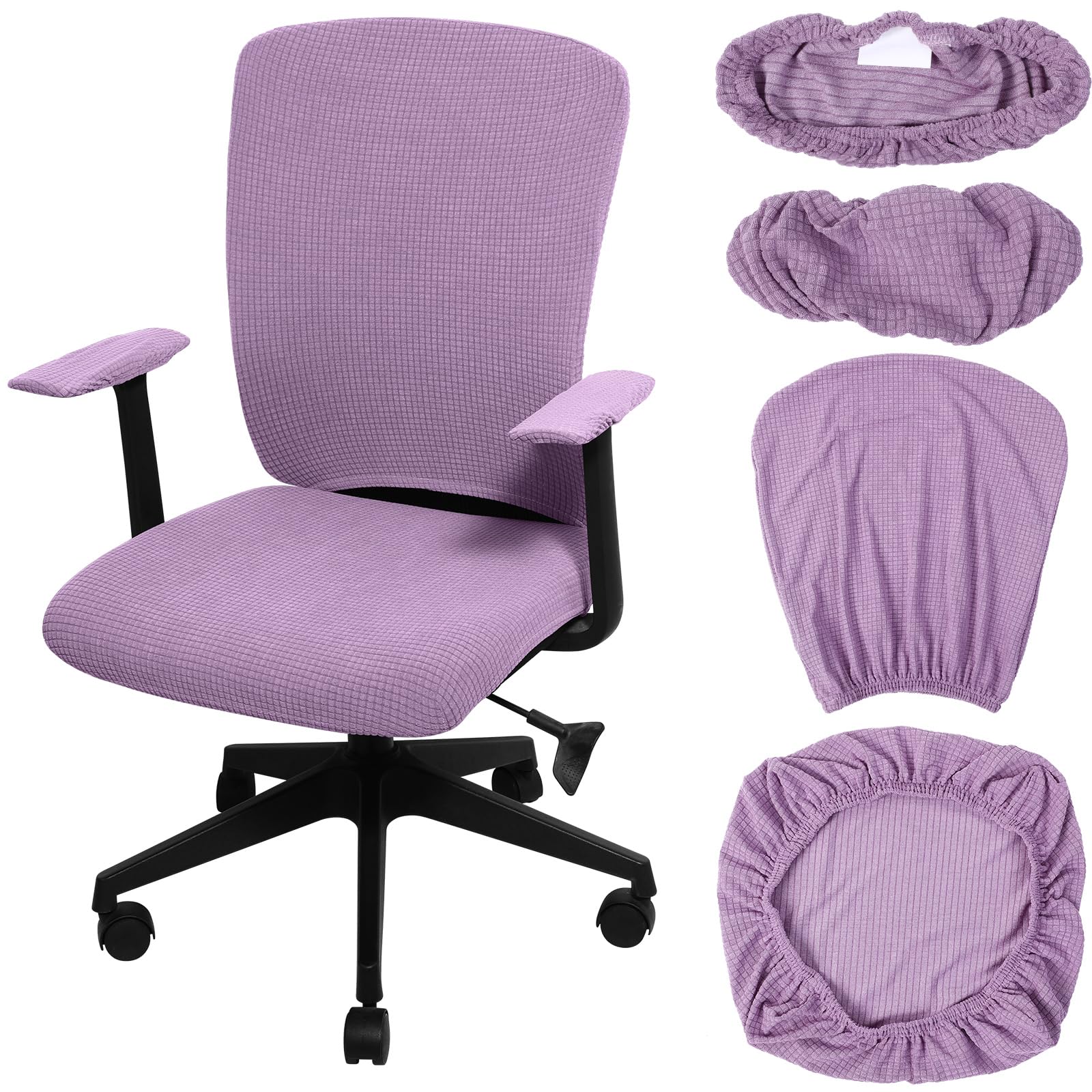 Tallew 4-Piece Stretchable Office Chair Cover Set - Universal Computer Chair Protector with Seat, Armrest & Backrest Cushion Covers (Lilac Purple, Polyester) for Home & Office Workspace