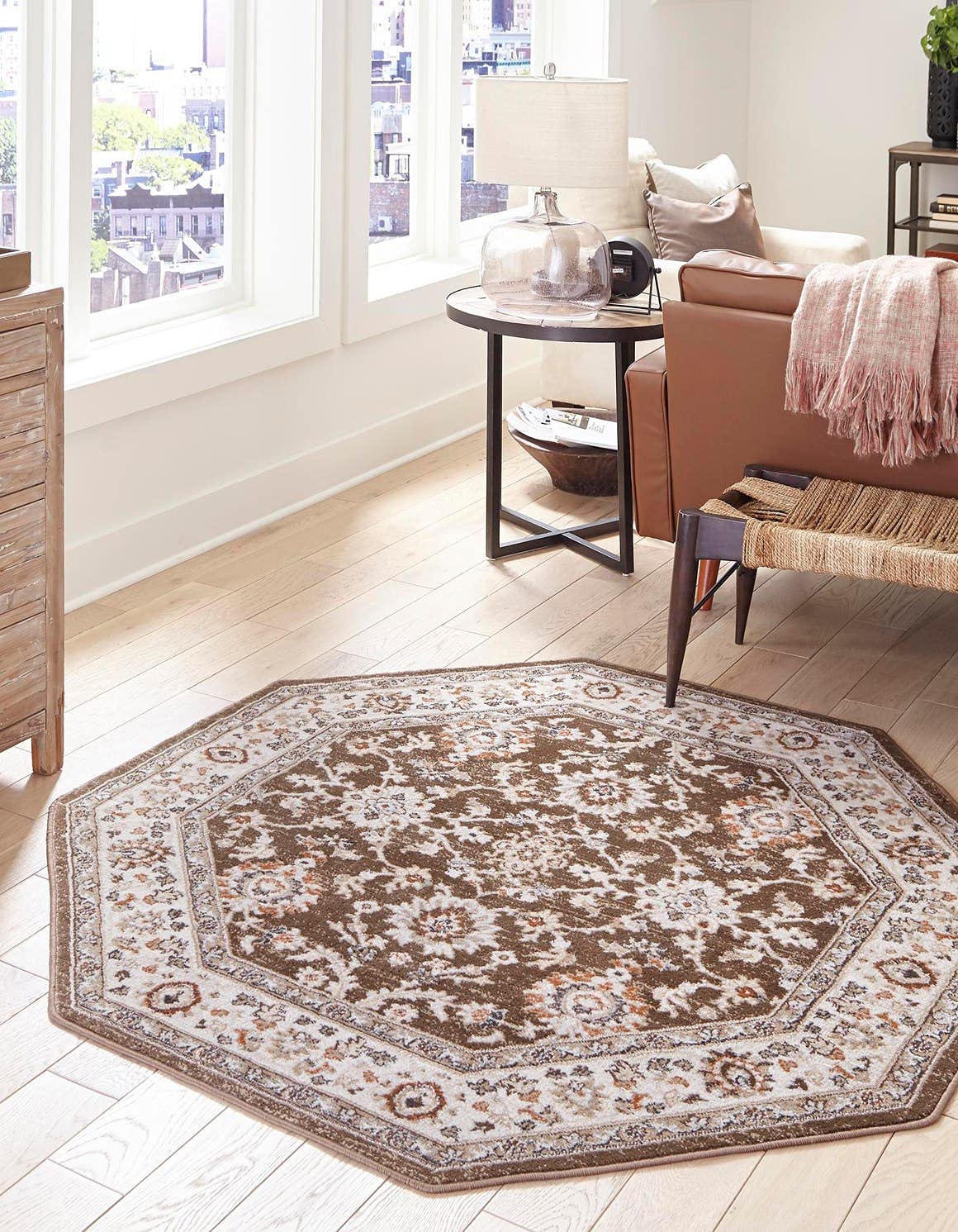 Rugs.com Charlotte Collection 8 Ft Octagon Brown Low-Pile Area Rug - Soft & Durable for Living Room, Bedroom, Kitchen, Entryway | Perfect for Home Decor & High Traffic Areas