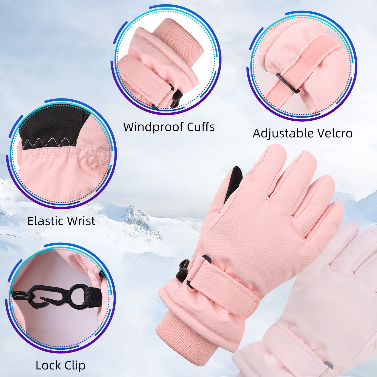 **Kids Winter Ski Gloves for Boys & Girls - Waterproof Snowboard Gloves with Fleece Lining - Warm Cold Weather Gloves for Skiing, Snowboarding & Outdoor Winter Play**