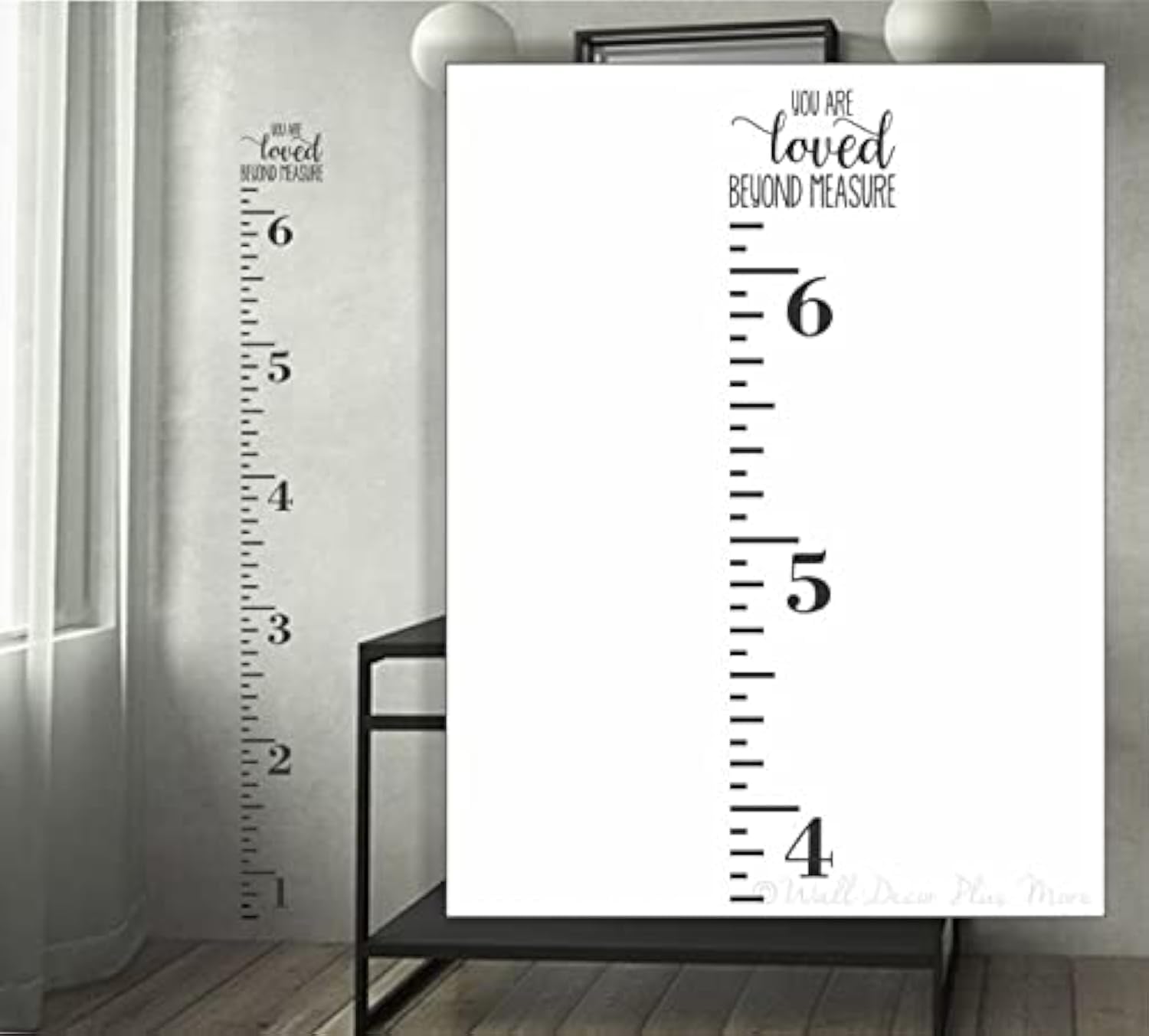 Loved Beyond Measure Wall Decal - Black Vinyl Height Ruler Growth Chart Sticker for Kids Room Nursery Decor | Perfect for Measuring Child's Growth & Home Decoration