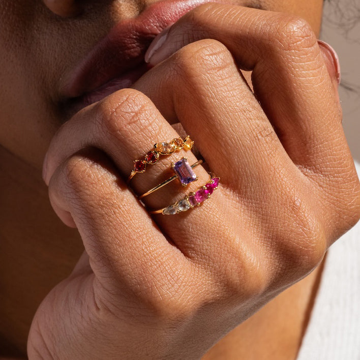 Solid Gold Essential Baguette Birthstone Ring - Elegant Stackable Jewelry for Women | Perfect Gift for Birthday, Anniversary & Special Occasions