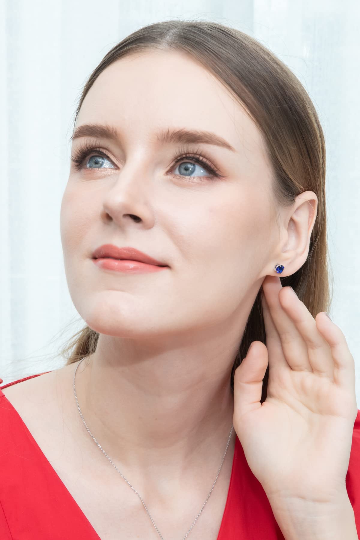 Sterling Silver Round Stud Earrings with Genuine/Created/Simulated Gemstones & Matching Friendship Necklace Set - Perfect for Gifts, Anniversaries and Everyday Wear
