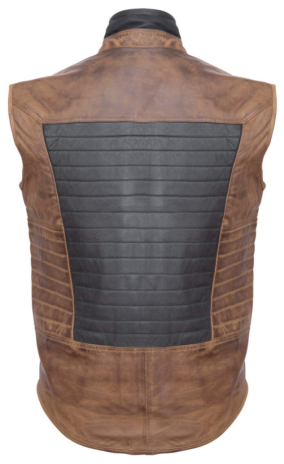 Men's Black & Brown Leather Puffer Vest - Sleeveless Quilted Waistcoat Gilet for Winter Warmth | Outdoor Hiking, Casual Streetwear & Layered Fashion