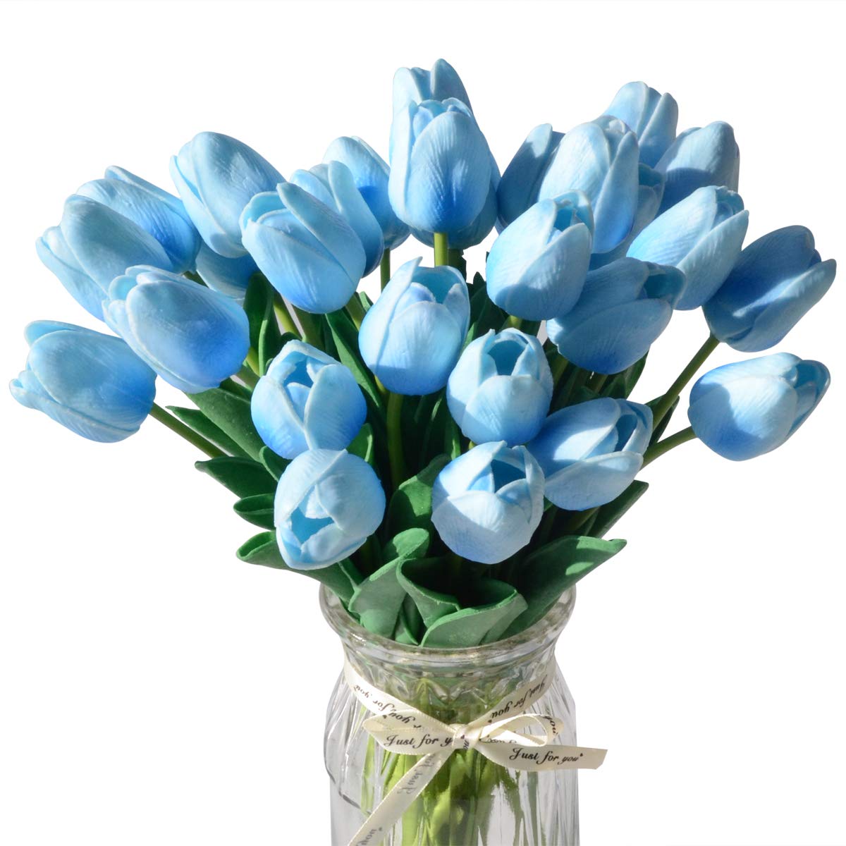 30 PCS Real Touch Artificial Tulips Bouquet - Faux Silk Flowers for Home, Wedding, Party & Office Decor - Perfect Gift for Mother, Wife, Girlfriend - Christmas & New Year Decoration (Blue) | Great for Centerpieces, Table Settings, Vase Arrangements & Seasonal Home Decor