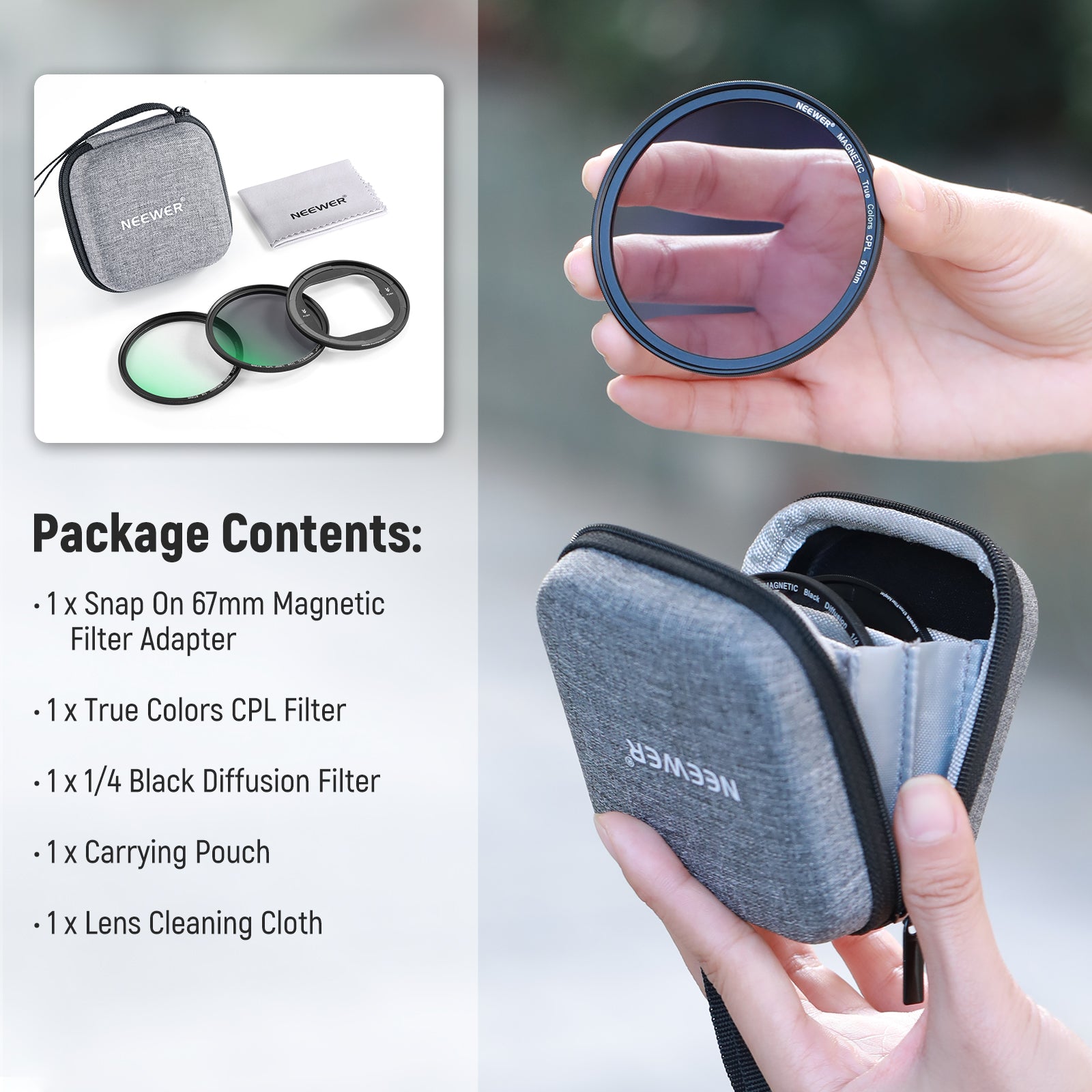 NEEWER NW Series S 67mm Magnetic Lens Filter Kit for Smartphone Camera Cage - Compatible with PA023/PA024 - Perfect for Vlogging, Photography & Mobile Filmmaking