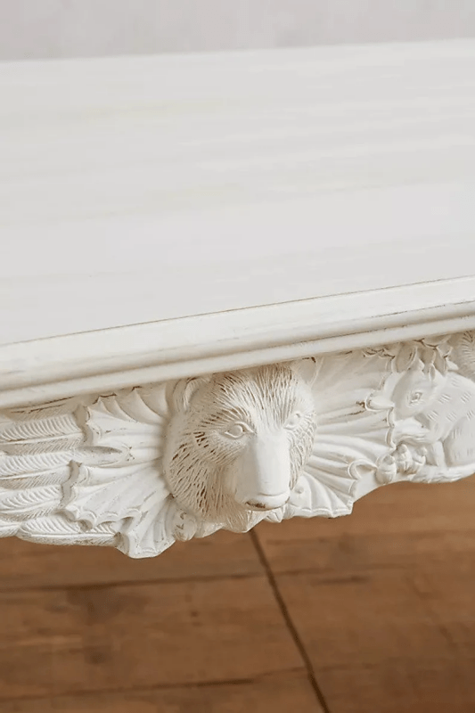 Hand Carved Menagerie Dining Table - White Solid Wood Farmhouse Table for Kitchen & Dining Room - Perfect for Family Gatherings & Dinner Parties