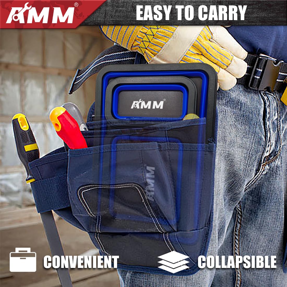 AMM Foldable Magnetic Parts Tray Set - 3 Sizes Magnetic Tool Organizer for Bolts, Screws, Nuts & Small Metal Parts - Durable Mechanic Tool Gift for Men (Blue) - Perfect for Garage, Workshop & DIY Projects