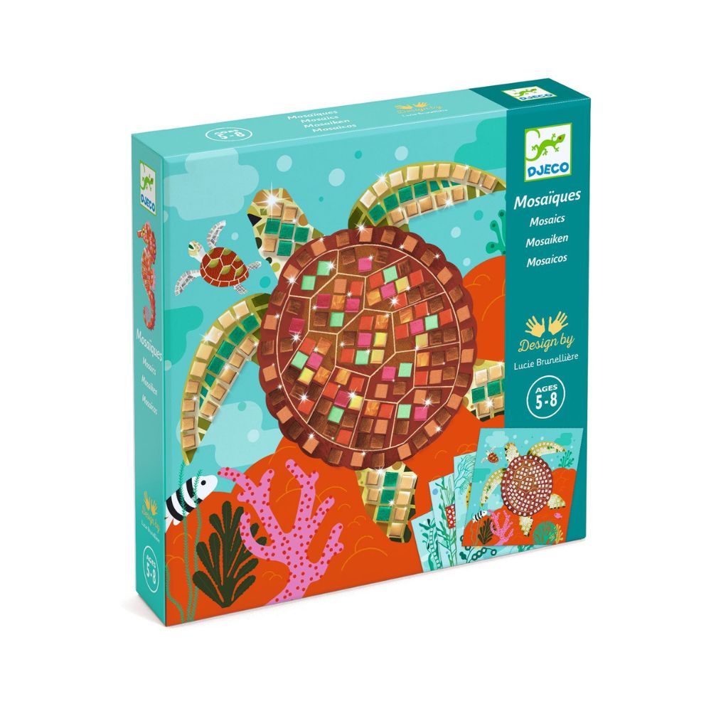 Djeco Mosaic Kits - Caribbean Sea Life DIY Art Craft for Kids, Creative Ocean Animal Mosaic Set for Home Decor & Gift Giving | Perfect for Birthday Parties, Classroom Activities & Arts & Crafts Projects