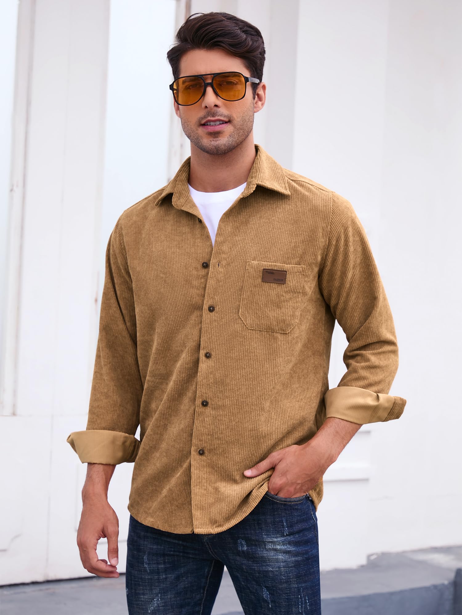 Men's Corduroy Shirt Jacket - Button Down Long Sleeve Work Shirt with Pocket | Casual & Workwear Style for Outdoor Activities & Office Wear
