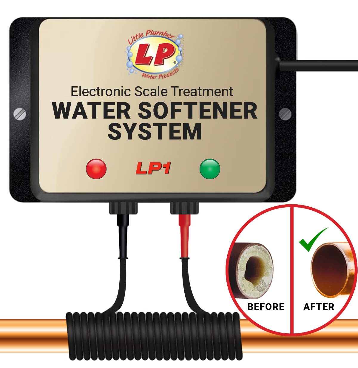 Little Plumber Whole House Water Softener System – Salt-Free Electronic Water Descaler – Compact & Easy to Install – 1-Year Warranty – Ideal for Hard Water Treatment in Homes, Apartments & RVs