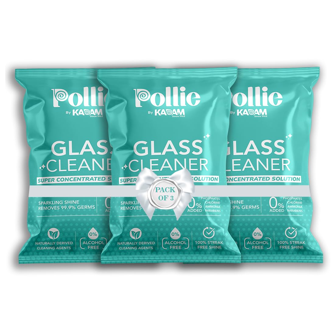 Pollie Alcohol-Free Glass Cleaner Refill - 3 Pack (1.6L) | Streak-Free Windshield & Window Cleaner Spray | Anti-Fog Formula & Hard Water Spot Remover | Safe for Car, Home & Office Glass | Fresh Scent Cleaning Solution for Mirrors, Screens & Glass Surfaces