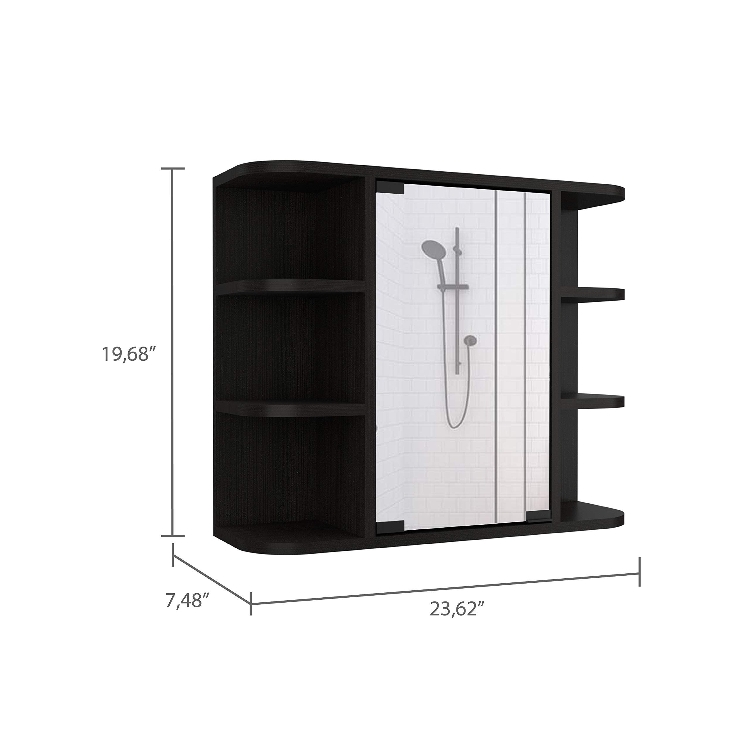 Valdez Medicine Cabinet with 6 Shelves & Mirror - 3-Tier Storage, Black Wengue Finish - Perfect for Bathroom Organization & Small Space Storage