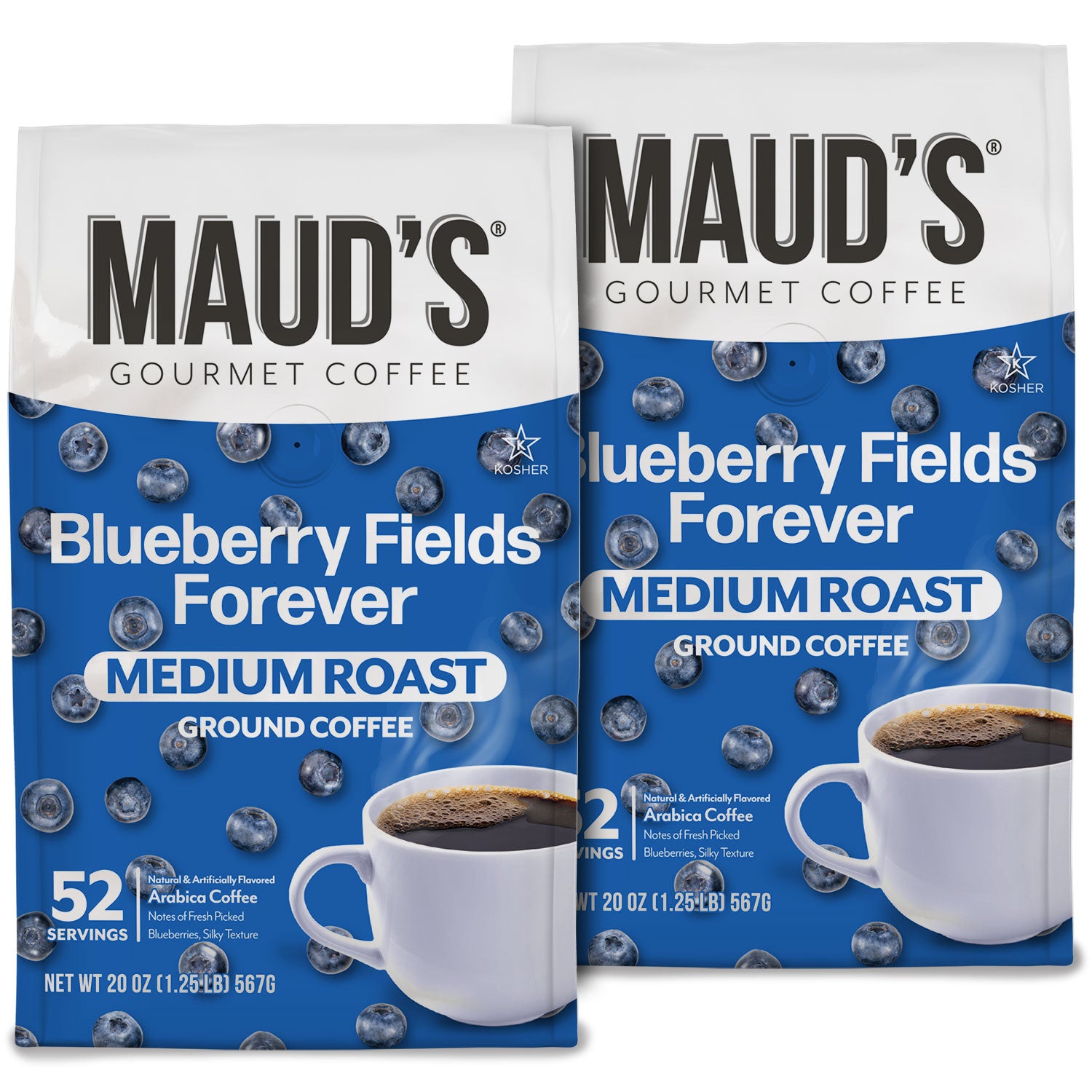 Premium Maud's Blueberry Flavored Ground Coffee - 100% Arabica, Medium Roast, Rich Flavor - Perfect for Morning Brew, Office Break & Gift Giving