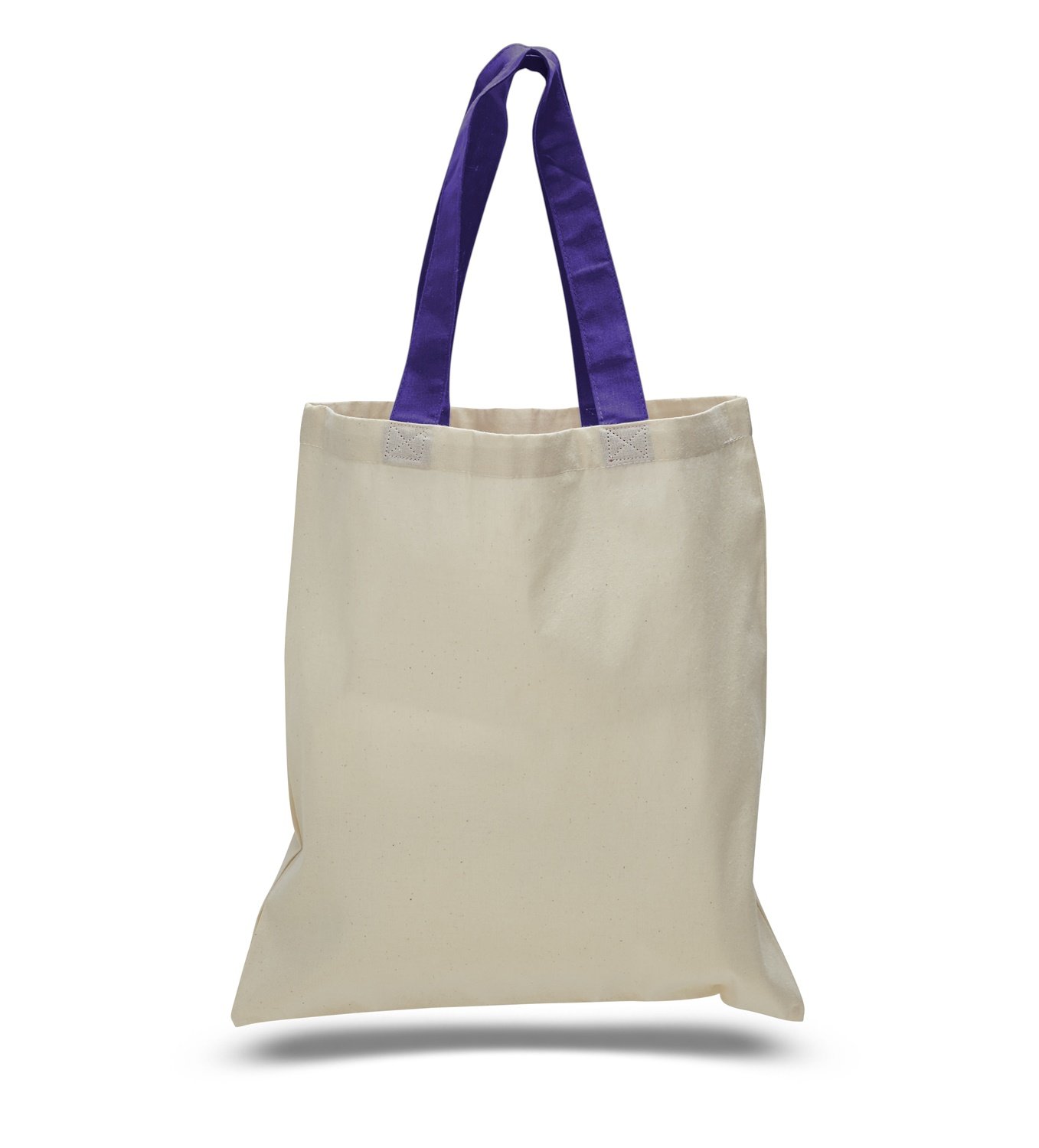 12 Pack Bulk Cotton Tote Bags with Purple Handles - Eco-Friendly Reusable Grocery Shopping Bags for Groceries, Beach, Gym & Travel