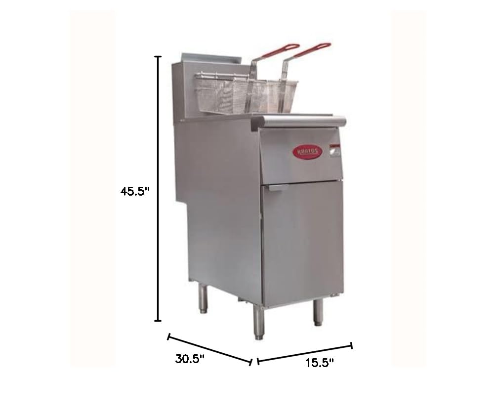 Kratos 50 lb. Commercial Gas Floor Fryer - Stainless Steel Deep Fryer for Restaurants with 4 Heating Tubes & 120,000 BTU - Liquid Propane (29Y-011-LP) - Perfect for Fast Food Chains, Diners & High-Volume Cooking