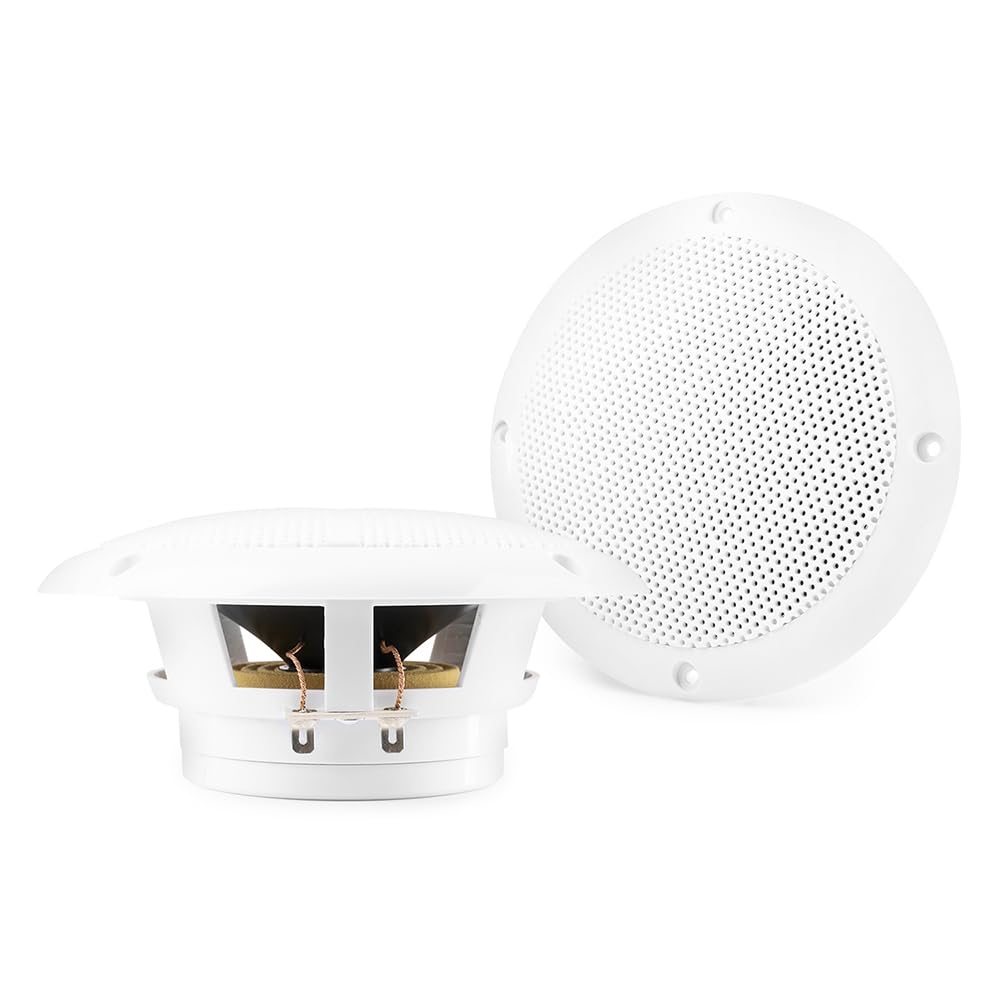 VONYX 6x6.5 Inch White Waterproof Ceiling Speakers - IP44 Rated Outdoor Garden Bathroom Marine Audio System - 2-Way Passive 300W Home Installation Sound Kit for Patio, Poolside, and Indoor Entertainment
