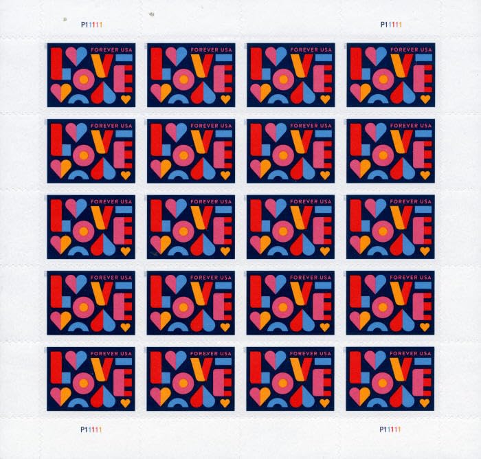 2021 Love Forever Stamps #5543 - Sheet of 20 | USPS First-Class Mail Stamps for Wedding Invitations, Greeting Cards & Letters
