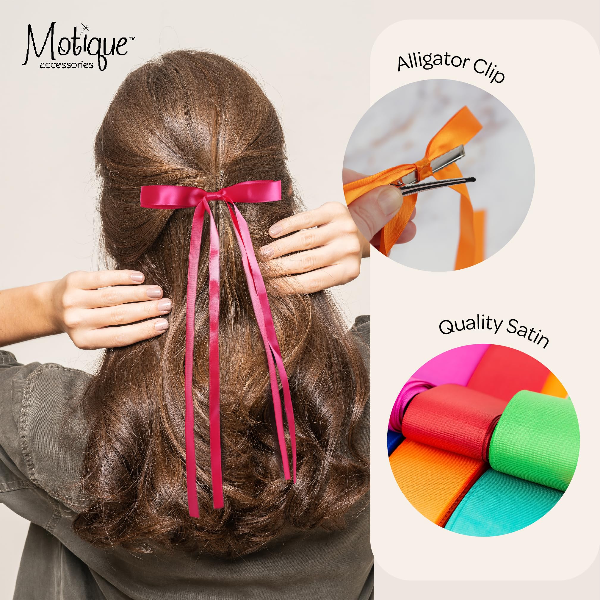 Light Yellow Satin Hair Bows Set of 3 - 1 Long Tail Hair Clip & 2 Short Tail Bows for Women, Perfect for Weddings, Parties, and Everyday Elegance