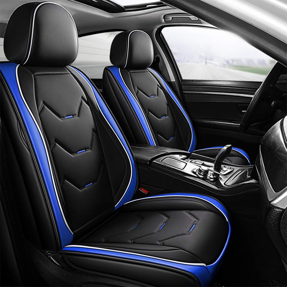Premium Leather Car Seat Covers Full Set - 5-Seat Universal Fit for Sedans, SUVs & Trucks | Waterproof Front & Rear Seat Protectors in Black & Blue | Perfect for Daily Commute, Road Trips & Family Protection