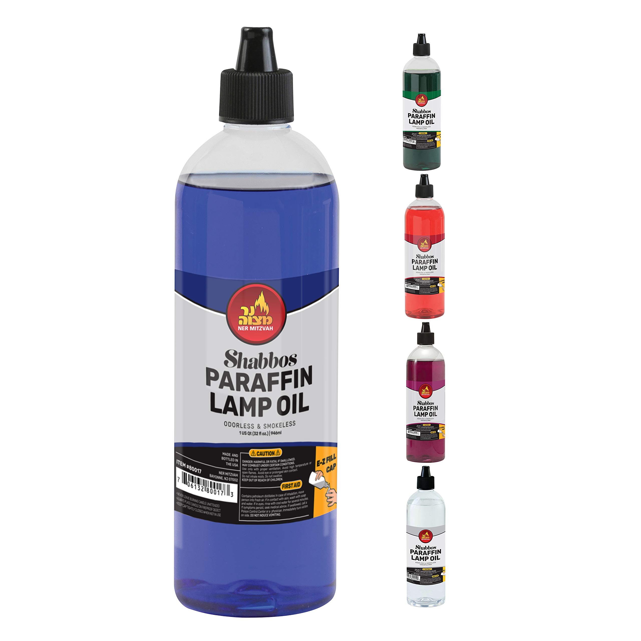 Ner Mitzvah Premium Paraffin Lamp Oil - 32oz Smokeless, Odorless, Clean Burning Fuel for Indoor & Outdoor Use - Easy Fill Cap & Pouring Spout - Perfect for Shabbat Candles, Emergency Lighting & Decorative Lanterns