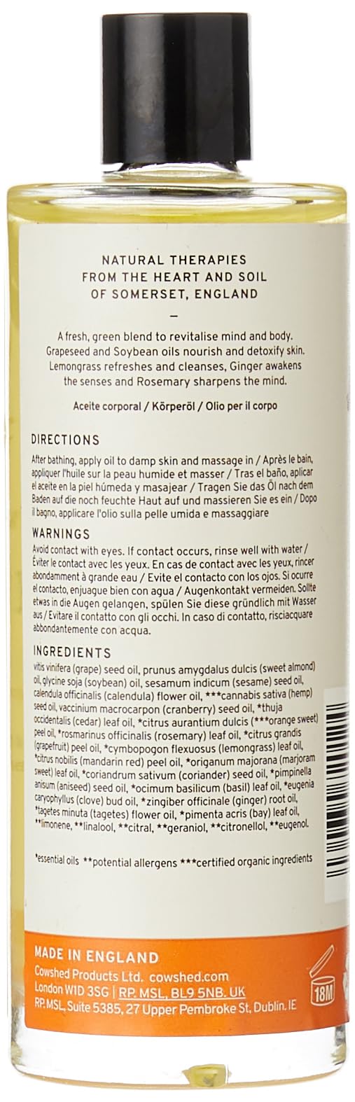 Cowshed Active Invigorating Bath & Body Oil - 100ml | Hydrating & Energizing Aromatherapy for Relaxation & Self-Care | Perfect for Spa Nights & Stress Relief