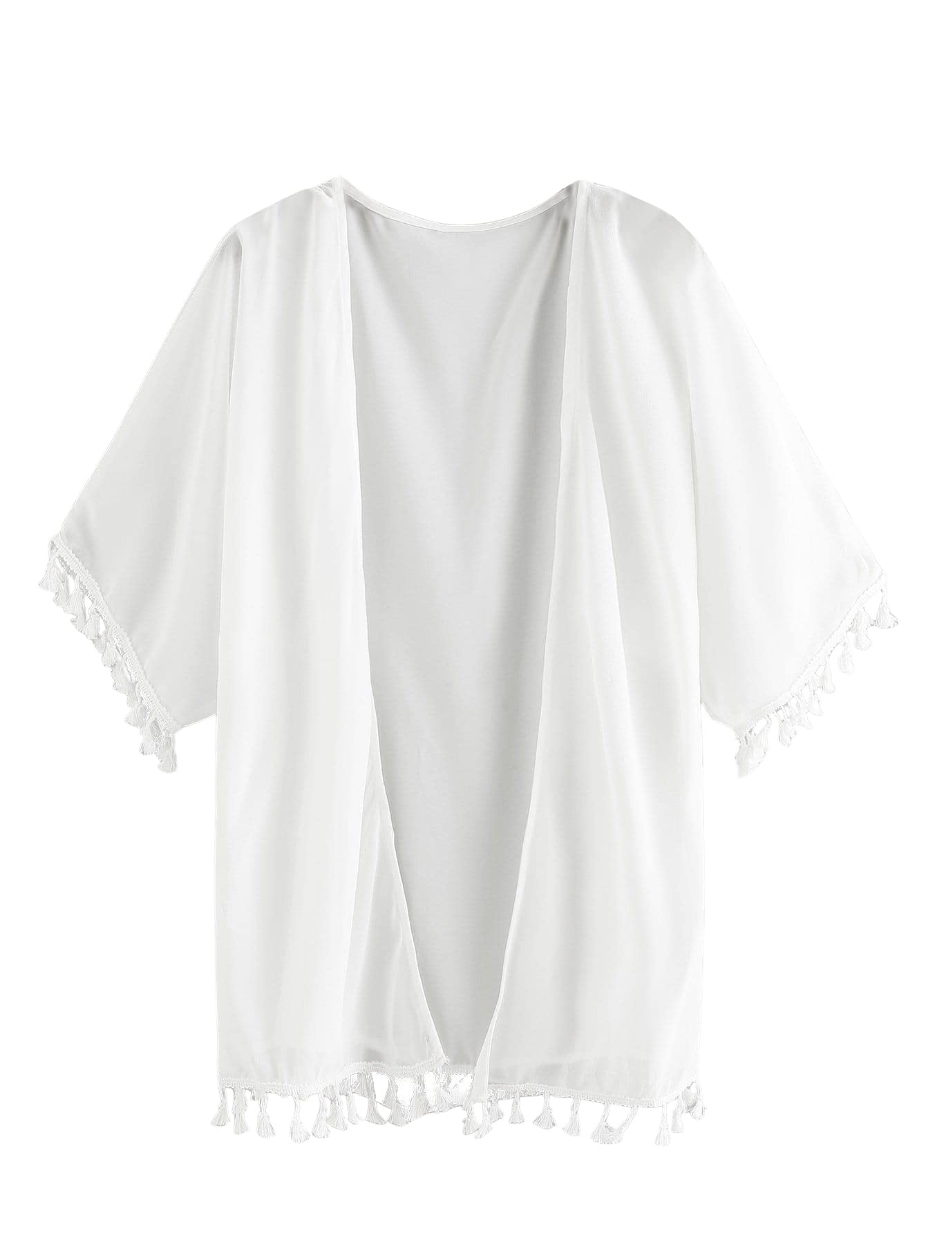 SOLY HUX Women's Tassel Trim Open Front Half Sleeve Kimono Beach Cover Up - Lightweight Summer Cardigan for Pool, Vacation & Boho Outfits