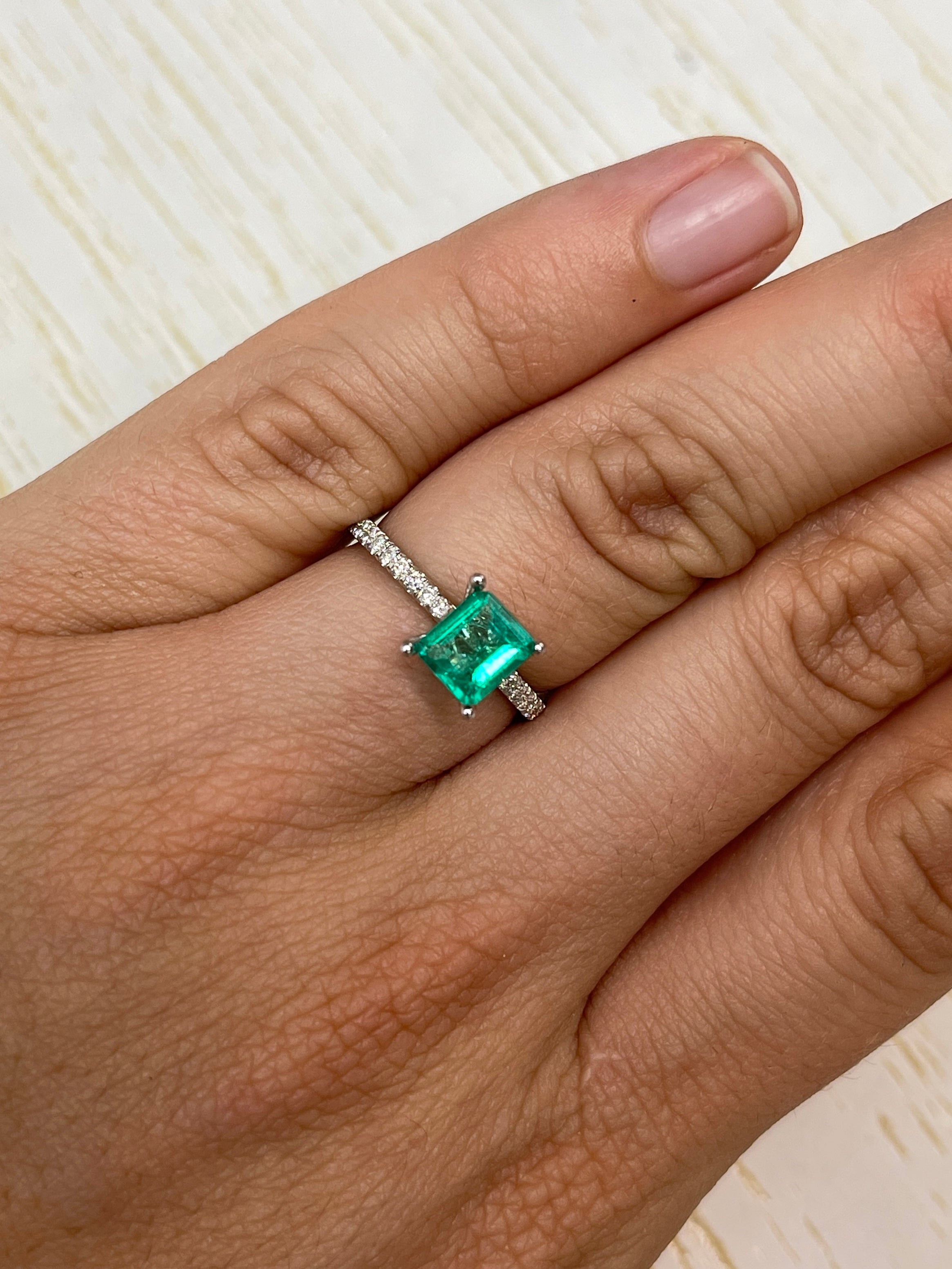 0.90 Carat 7x6mm Vivid Green Natural Loose Colombian Emerald Gemstone - Emerald Cut for Jewelry Making, Engagement Rings & Fine Collections