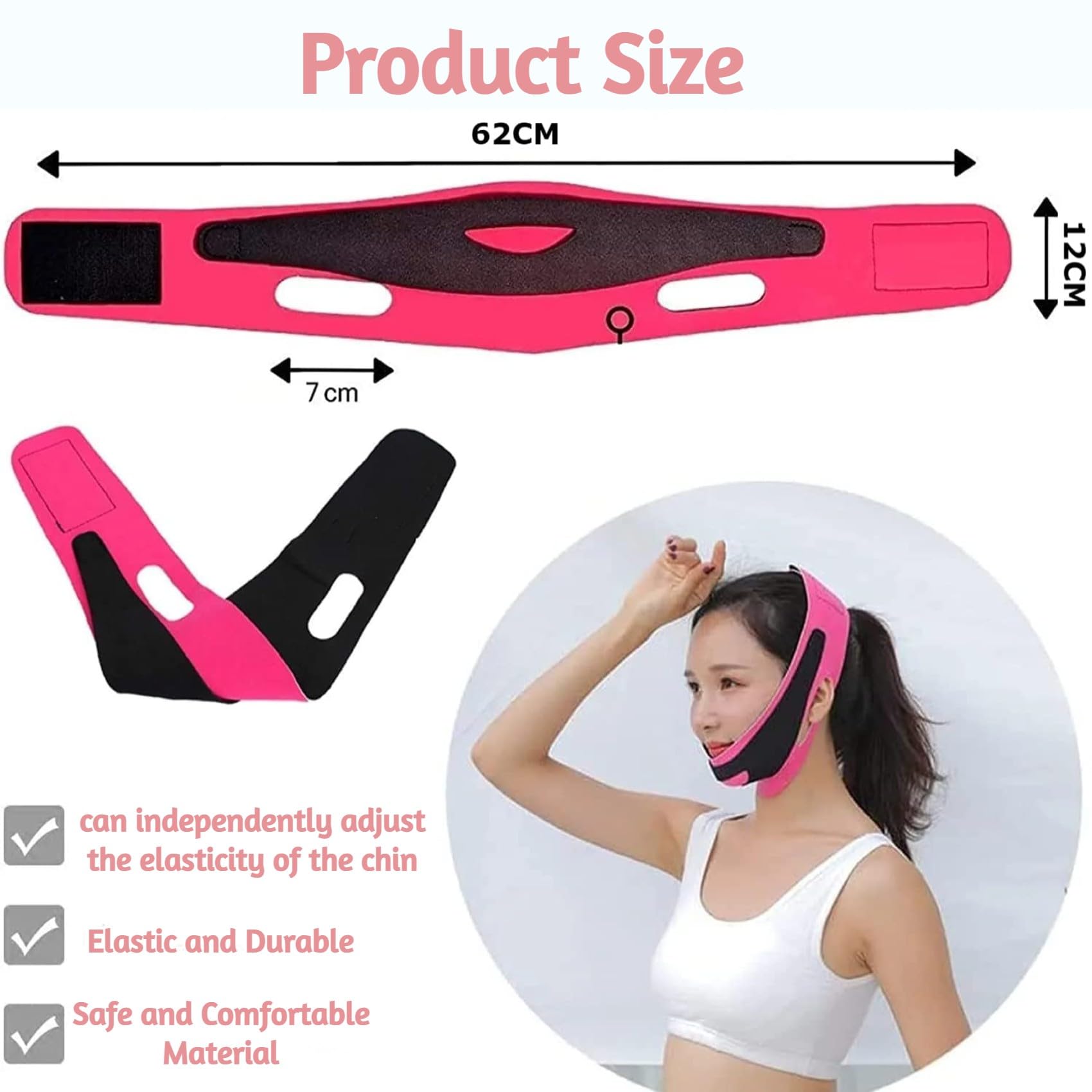 Careopeta Face Lifting Mask & Slimming Belt - Double Chin Reducer for Women & Men | Chin Shaper & Jawline Contouring Tool | V-Line Face Slimming Mask (Pink) | Perfect for Home Spa, Self-Care & Beauty Routine