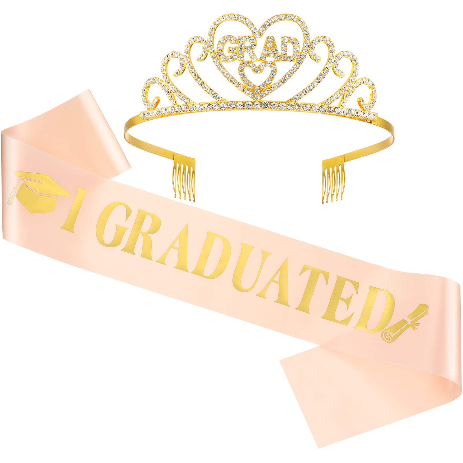 Chuangdi 2024 Graduation Satin Sash & Rhinestone Tiara Crown Set - Elegant Party Decorations for Graduation Ceremony, Prom, Birthday Celebrations and Special Events