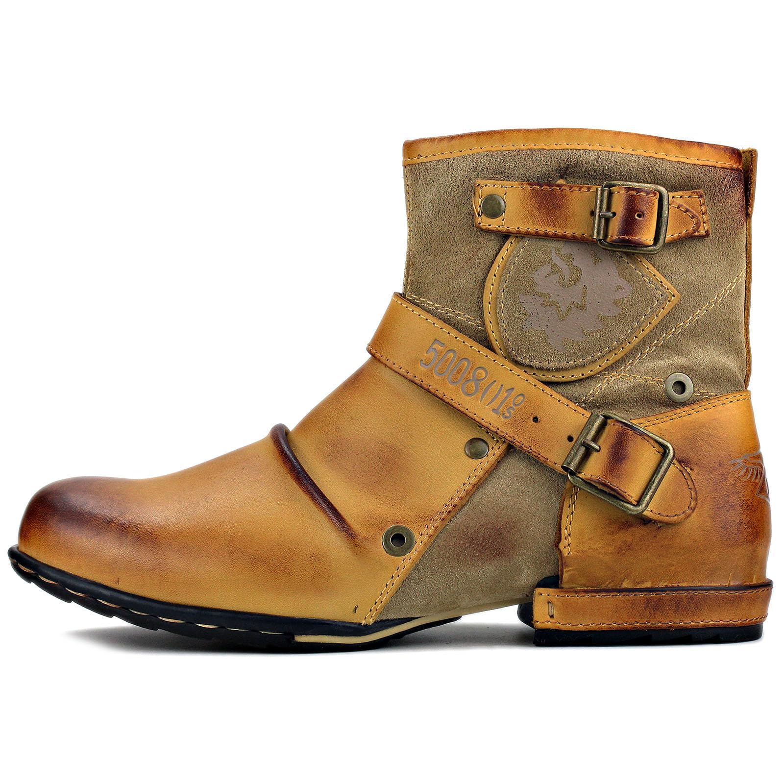 Men's Stylish Chukka Cowboy Boots - Leather Ankle Side Zipper Motorcycle & Hiking Boots CD-5008-1-Z-R | Perfect for Casual Wear, Outdoor Adventures & Biker Fashion