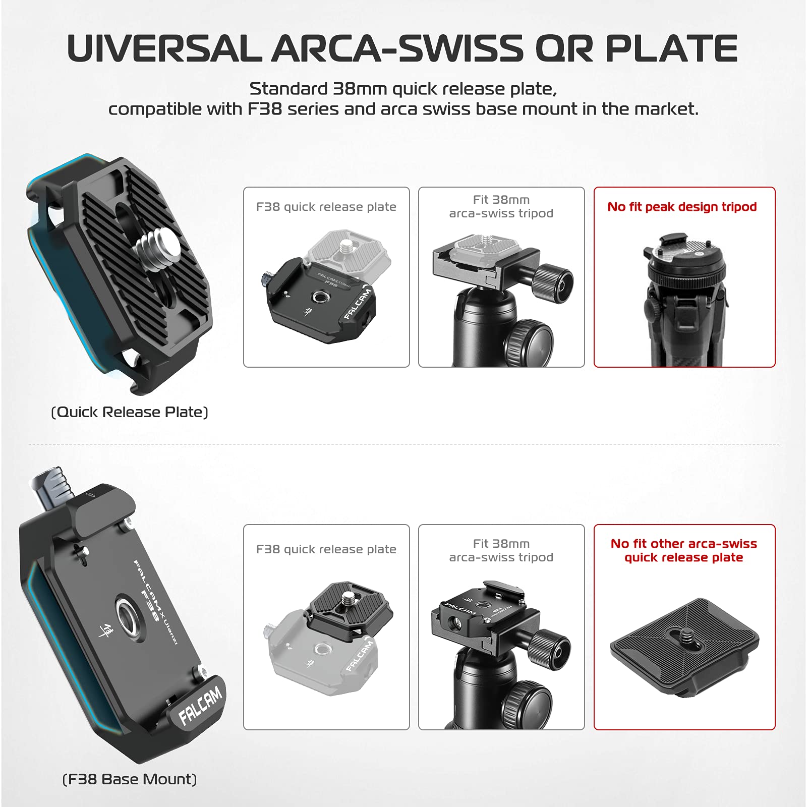 FALCAM F38 Quick Release Plate - 38mm Universal Camera Mounting Adapter with 1/4