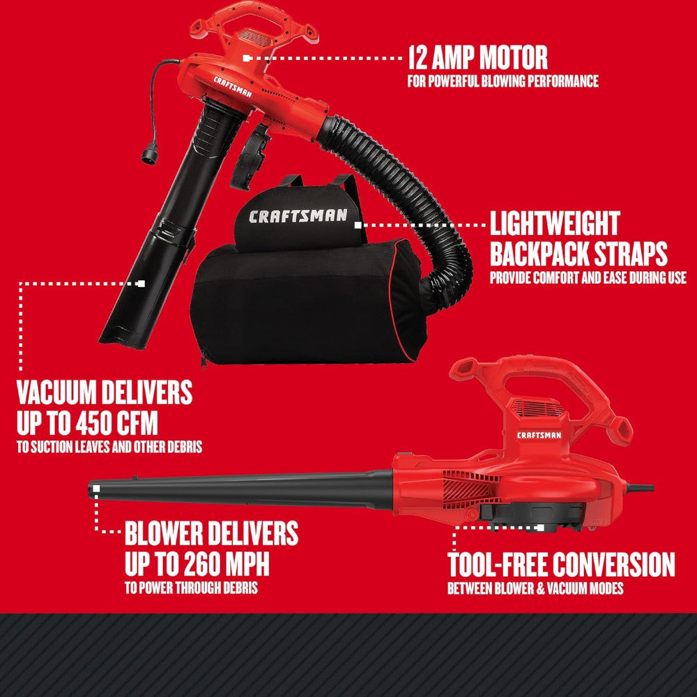 CRAFTSMAN CMEBL7000 3-in-1 Leaf Blower, Vacuum & Mulcher - Wearable Yard Cleaner for Fall Leaves, Lawn Debris & Garden Maintenance - Perfect for Homeowners & Landscaping Professionals